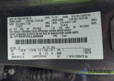 2020 Ford Ranger Xlt from USA, damaged, VIN 1FTER4FH3LLA00688